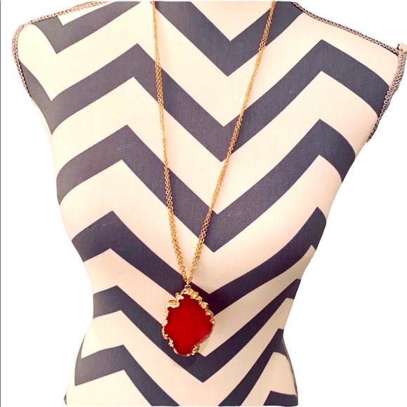 Free People | Gold Tone Statement Necklace With Pink Stone, New - Picture 2 of 8